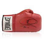 Red Everlast boxing glove signed by Joe Calzaghe with black signature and 46-0 inscription.
