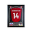 Deluxe ingelijst Liverpool nummer 14 voetbalshirt gesigneerd door Jordan Henderson met actiefoto’s en naamplaatje.
