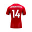 Back view of the official Liverpool 2019-20 home football shirt signed by Jordan Henderson.