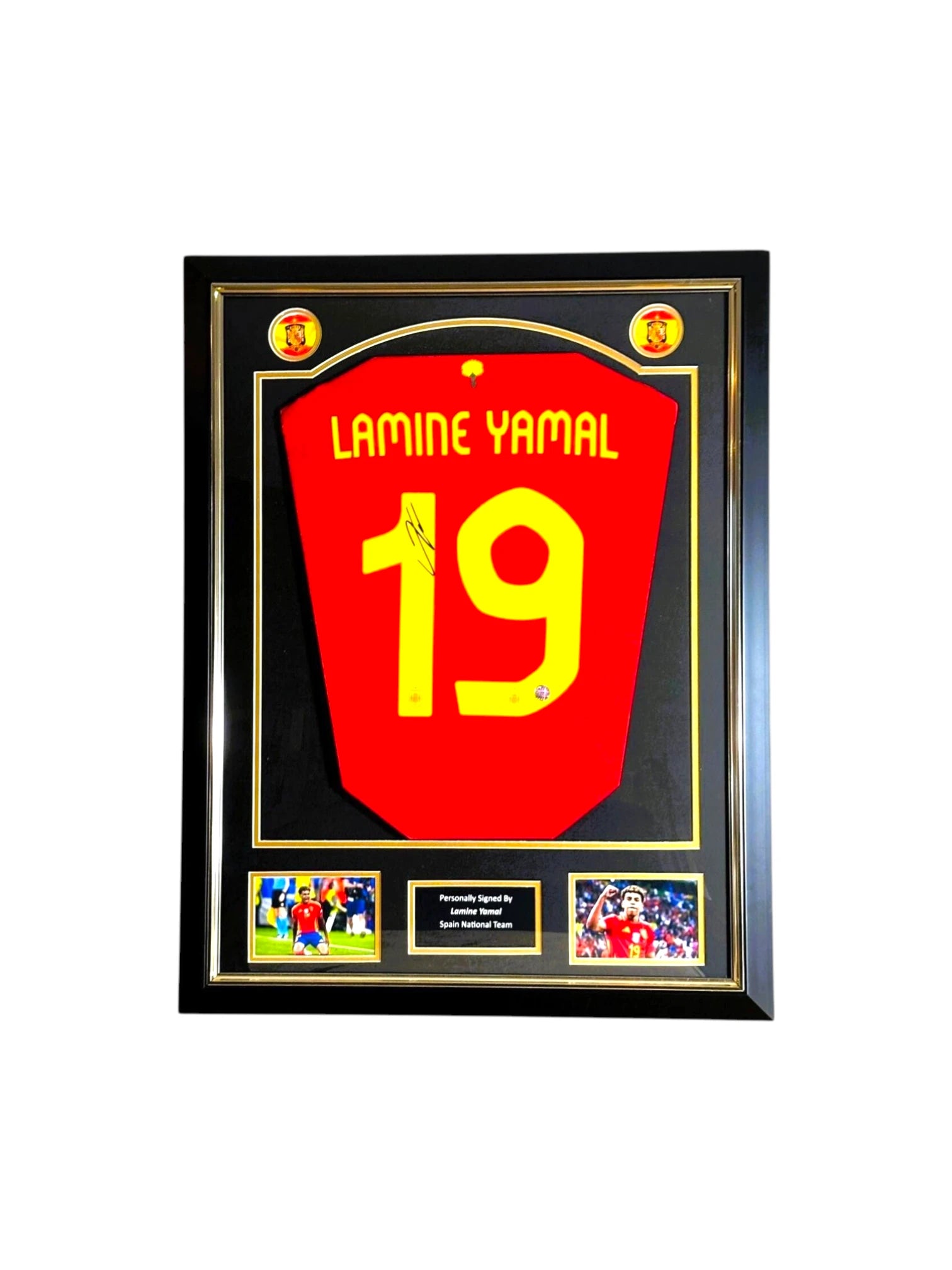 Ingelijst deluxe frame met gesigneerd Spanje shirt van Lamine Yamal nummer 19