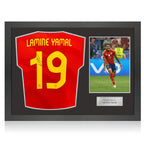Ingelijst gesigneerd Spanje shirt van Lamine Yamal met rugnummer 19