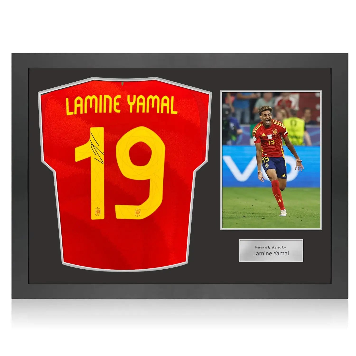 Ingelijst gesigneerd Spanje shirt van Lamine Yamal met rugnummer 19 Hoofdafbeelding