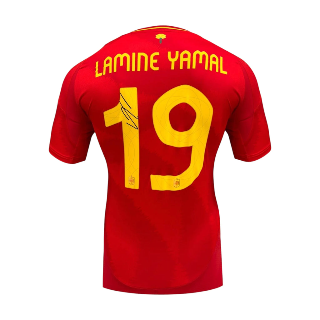 Gesigneerd Spanje shirt van Lamine Yamal met rugnummer 19