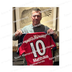 Signing proof of Lothar Matthäus with a signed Bayern Munich 1999-01 home football shirt.