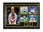 Deluxe ingelijste Duitsland-fotocollage gesigneerd door Lothar Matthäus met WK-trofee, handtekening en naamplaatje.