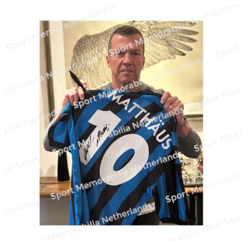 Signing proof of Lothar Matthäus with a signed Inter Milan 1990 home football shirt.