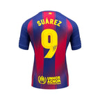 Back of a Barcelona 2025-26 number 9 football shirt signed by Luis Suarez.