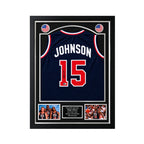 Magic Johnson gesigneerd USA Dream Team basketbalshirt met rugnummer 15, professioneel ingelijst in Deluxe Frame