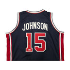 Magic Johnson gesigneerd USA Dream Team basketbalshirt met rugnummer 15, achterkant met handtekening