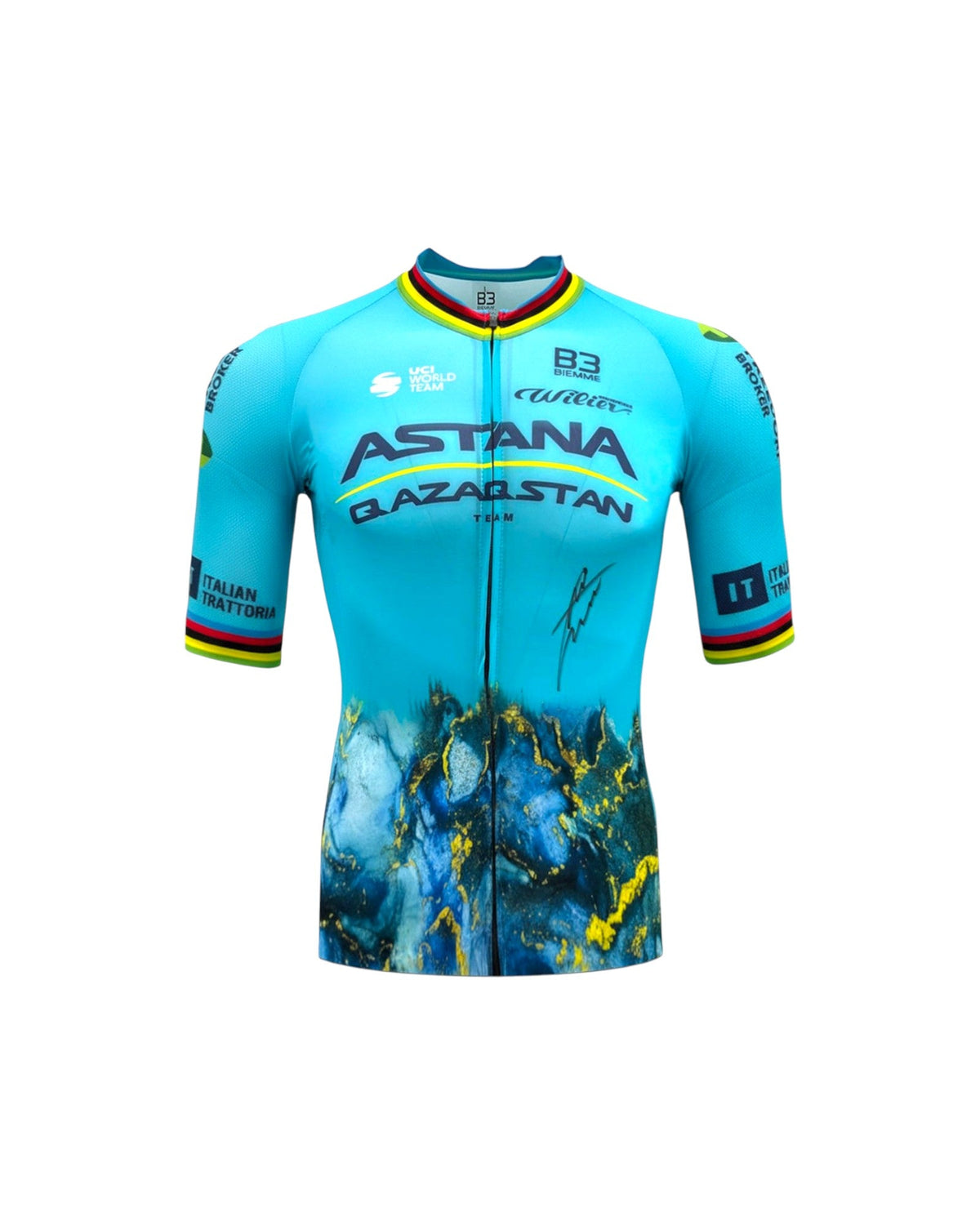 Blauw Astana wereldkampioen wielershirt gesigneerd door Mark Cavendish. Hoofdafbeelding
