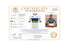 Certificate for Mark Cavendish signed official UCI World Champion rainbow jersey with private signing session photo.