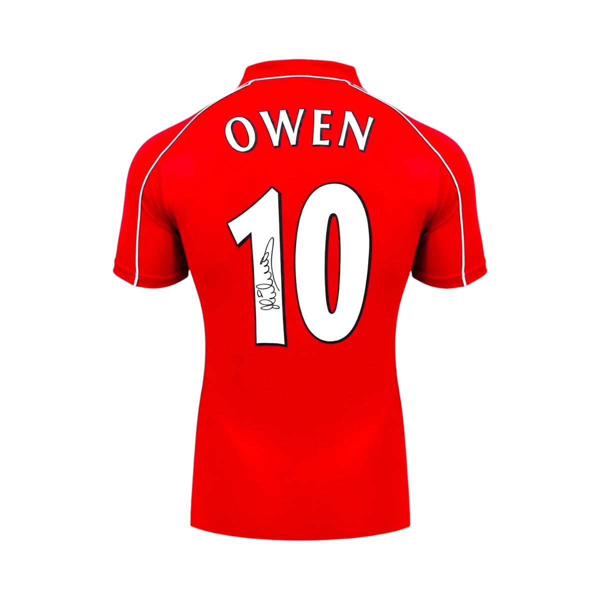 Back of a red Liverpool number 10 football shirt signed by Michael Owen. Hoofdafbeelding