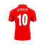 Back of a red Liverpool number 10 football shirt signed by Michael Owen.