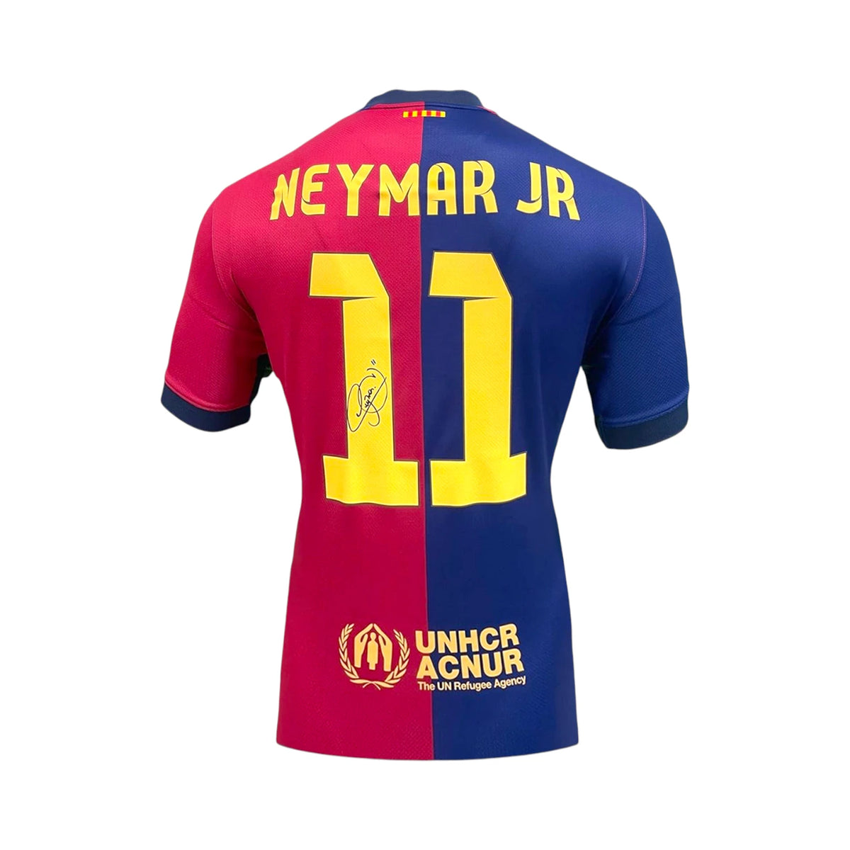 Back of a Barcelona number 11 football shirt signed by Neymar Jr. Hoofdafbeelding