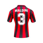 Back view of the AC Milan 1988 home football shirt signed by Paolo Maldini.