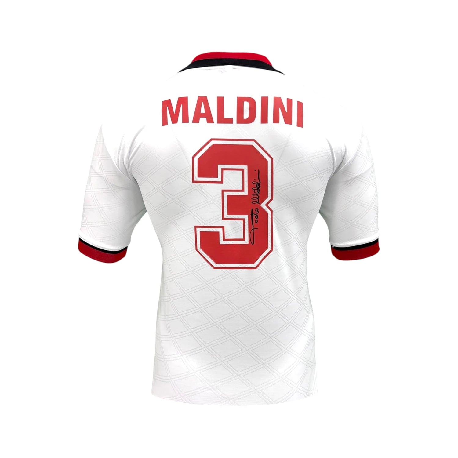 Back view of the AC Milan 1994 European Cup final shirt signed by Paolo Maldini. Hoofdafbeelding