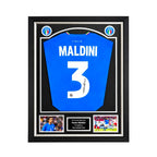 Paolo Maldini gesigneerd Italië voetbalshirt met rugnummer 3 professioneel ingelijst in Deluxe Frame.