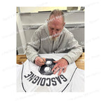Signing proof of Paul Gascoigne signing a Tottenham Hotspur 1991 FA Cup semi-final shirt.