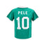 Achterkant van een groen nummer 10 voetbalshirt gesigneerd door Pelé met Beckett-authenticatiesticker.