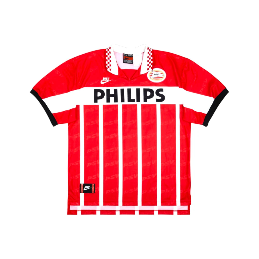 PSV 1995-1996 home voetbalshirt van Nike in rood-wit met Philips sponsor, voorkant