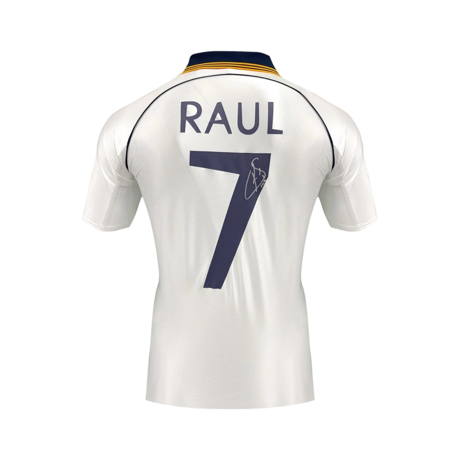 Back view of the Real Madrid 1999-2000 home football shirt signed by Raúl González Blanco.