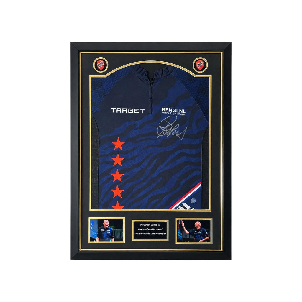 Raymond van Barneveld signed Target RVB darts shirt professionally presented in a Deluxe Frame.