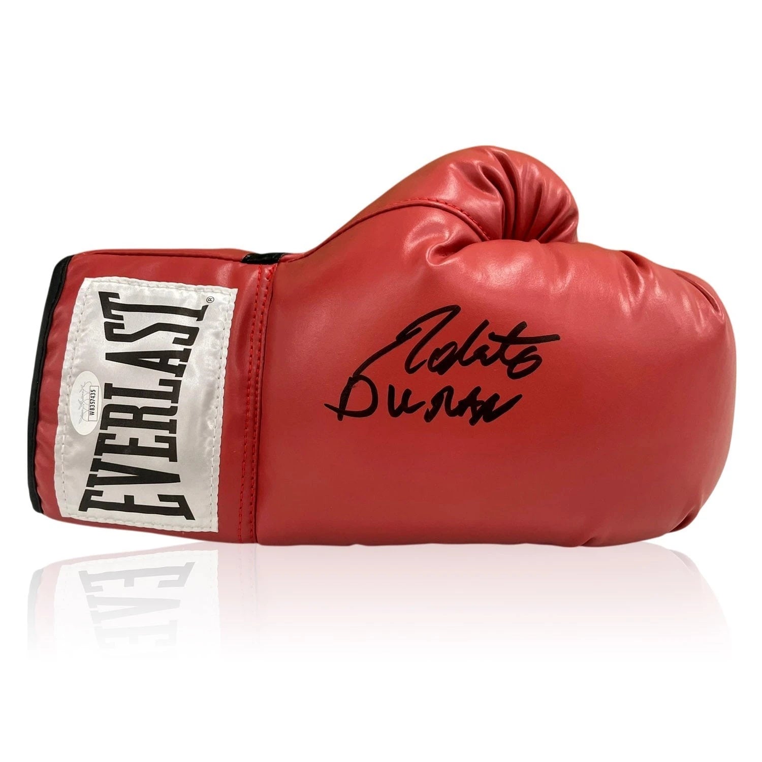 Red Everlast boxing glove signed by Roberto Durán with black signature. Main image