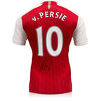 Achterkant van een rood Arsenal nummer 10 voetbalshirt gesigneerd door Robin van Persie.