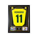 Romário de Souza Faria gesigneerd Brazilië voetbalshirt met rugnummer 11, professioneel ingelijst in Deluxe Frame