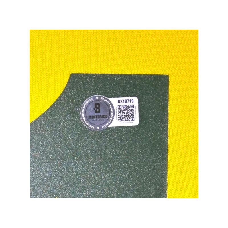 Beckett authenticiteitssticker op het gesigneerde Brazilië voetbalshirt van Romário.