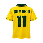 Romário gesigneerd Brazilië voetbalshirt met rugnummer 11, achterkant met handtekening.