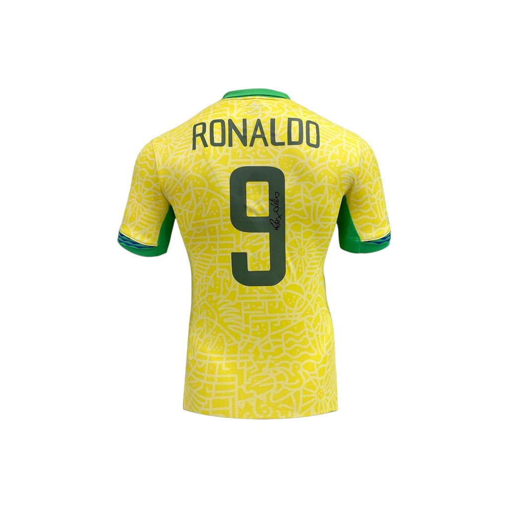 Gesigneerd Brazilië voetbalshirt 2024 van Ronaldo de Lima met rugnummer 9
