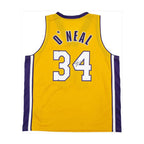 Shaquille O'Neal gesigneerd Los Angeles Lakers basketbalshirt met rugnummer 34, achterkant met handtekening