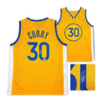 Stephen Curry gesigneerd Golden State Warriors basketbalshirt met rugnummer 30, voor- en achterkant met handtekening-detail