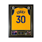 Stephen Curry gesigneerd Golden State Warriors basketbalshirt met rugnummer 30, professioneel ingelijst in Deluxe Frame