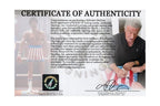 Certificate of authenticity for Sylvester Stallone signed Rocky IV boxing trunks with signing photo.