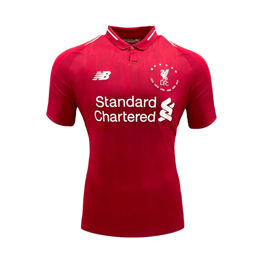 Front view of a red Liverpool 2018-19 football shirt signed by Trent Alexander-Arnold.