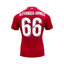 Back of a red Liverpool 2018-19 number 66 football shirt signed by Trent Alexander-Arnold on the white number.