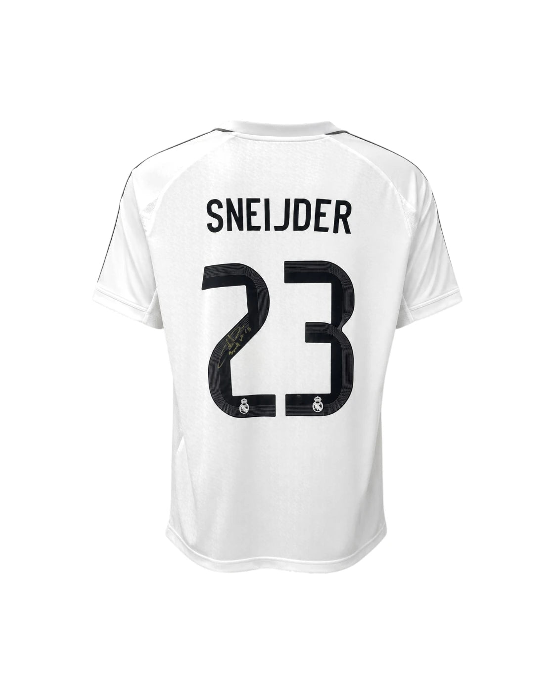 Wesley Sneijder signed Real Madrid football shirt number 23, shown from the back on a white background.