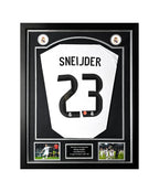 Wesley Sneijder signed Real Madrid football shirt number 23 displayed in a black and silver presentation frame.